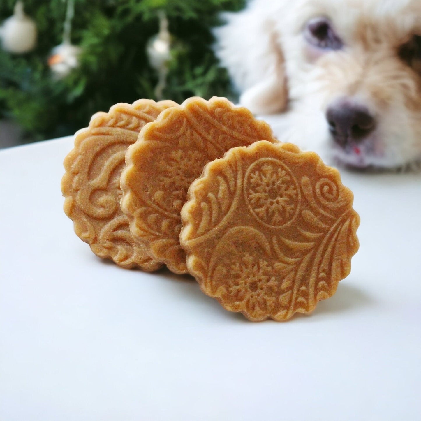 peanut butter dog biscuits with folk pattern - 2